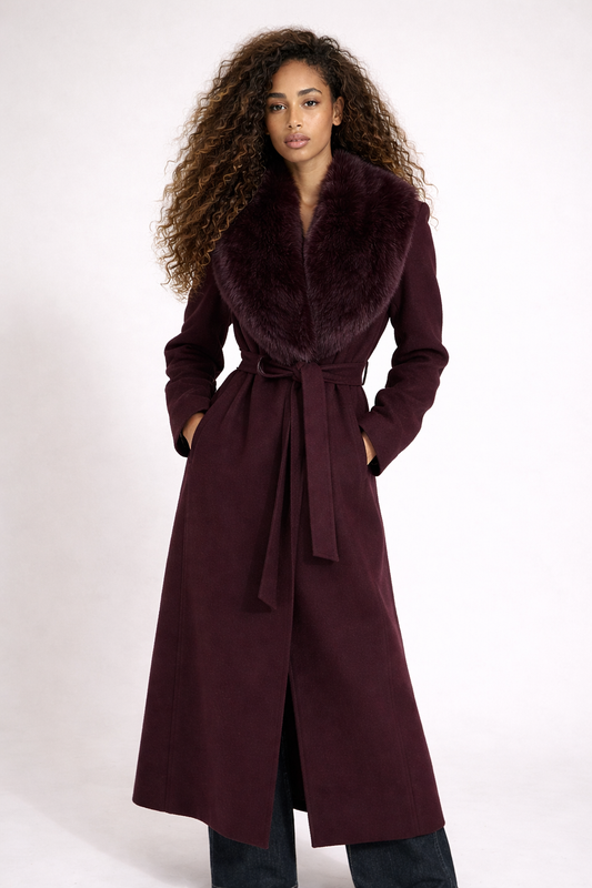 VARESE COAT — Wollmantel mit Gürtel und Kunstfellkragen