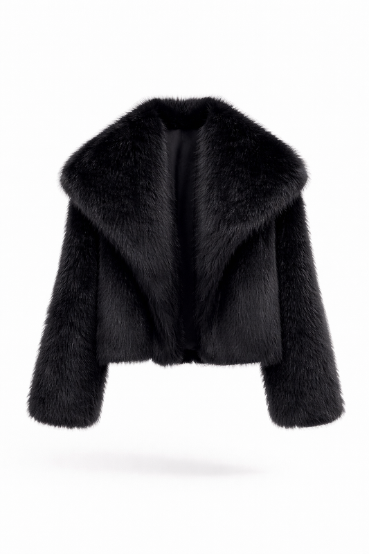 ELODIE COAT — Kurzer Kunstfellmantel mit Oversize-Kragen