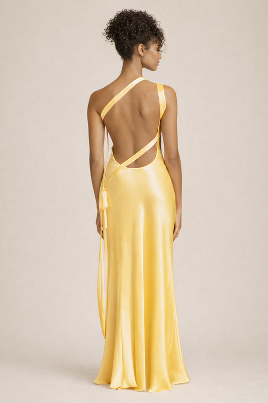 Provence Brautkleid — Ein-Schulter-Satin mit offenem Rücken