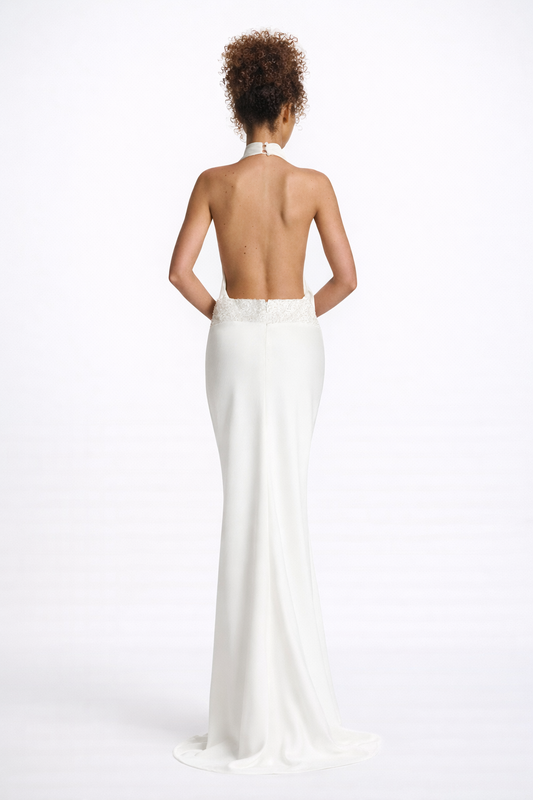 The Aveline Halter Open Back Gown