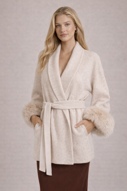 Chamonix Coat — Belted Wool-Blend Coat with Faux Fur Trim