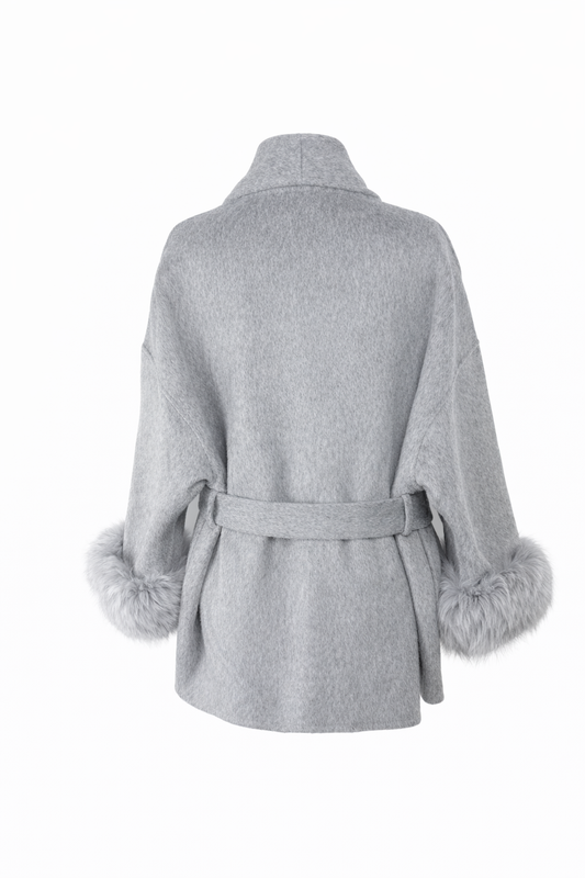 Chamonix Coat — Belted Wool-Blend Coat with Faux Fur Trim