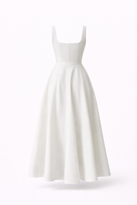 PORTOFINO DRESS – Midi-Kleid mit eckigem Ausschnitt und Tellerrock