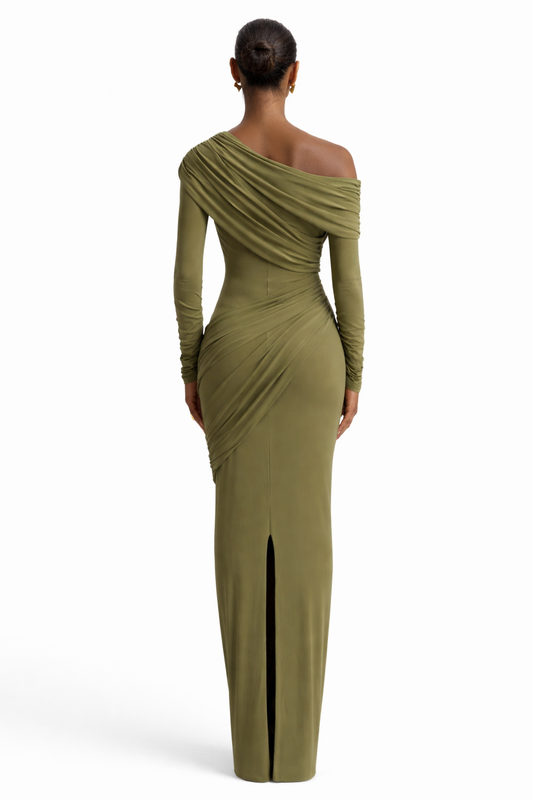 AURELIA GOWN — Drapiertes Maxikleid mit langen Ärmeln