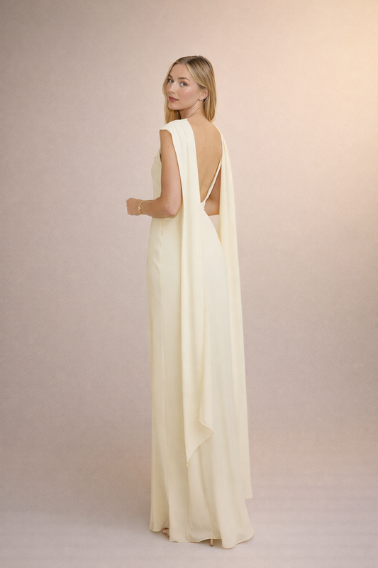 LYRA DRESS — Backless Draped Column Gown
