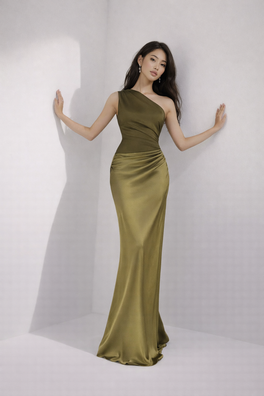 MIRA — Satin-Abendkleid mit One-Shoulder und Rückenfreiheit