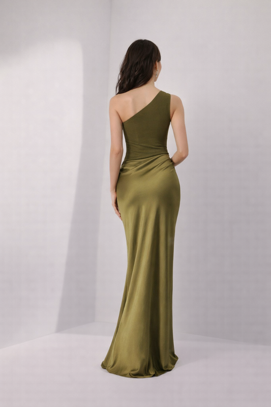 MIRA — Satin-Abendkleid mit One-Shoulder und Rückenfreiheit