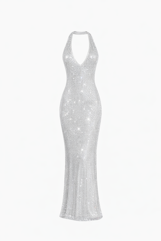 ELENA GOWN — Halter Sequin Column Maxi