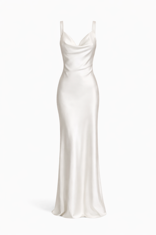 Catalina Satin-Maxikleid Weiß Ärmellos Mid-Waist
