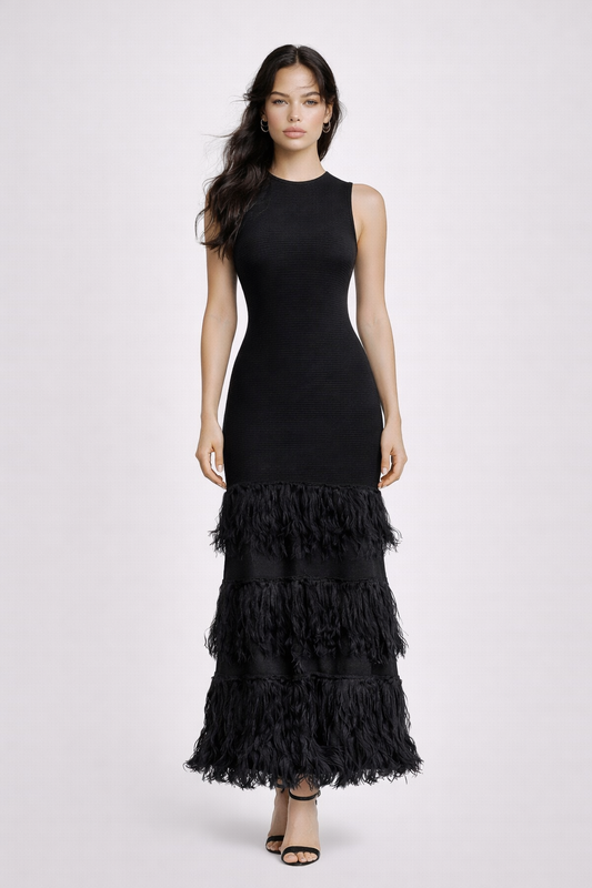 Midirüschenkleid Raven Fringe