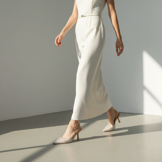 LUMINÈRE SLINGBACK — Pearl and Crystal-Embellished Kitten Heel