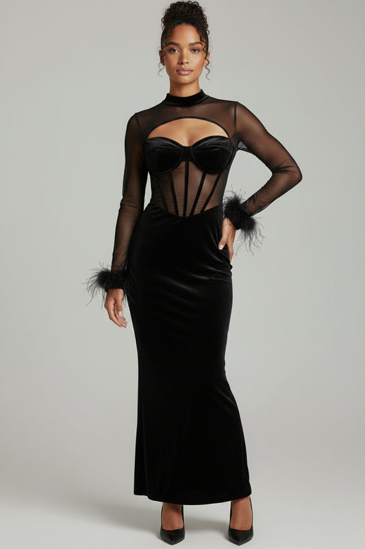 Bianca Velour Mesh Korsett Maxikleid