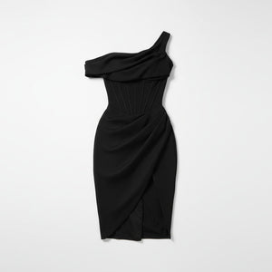 AURELIA DRESS — Asymmetric Corset Midi with Slit