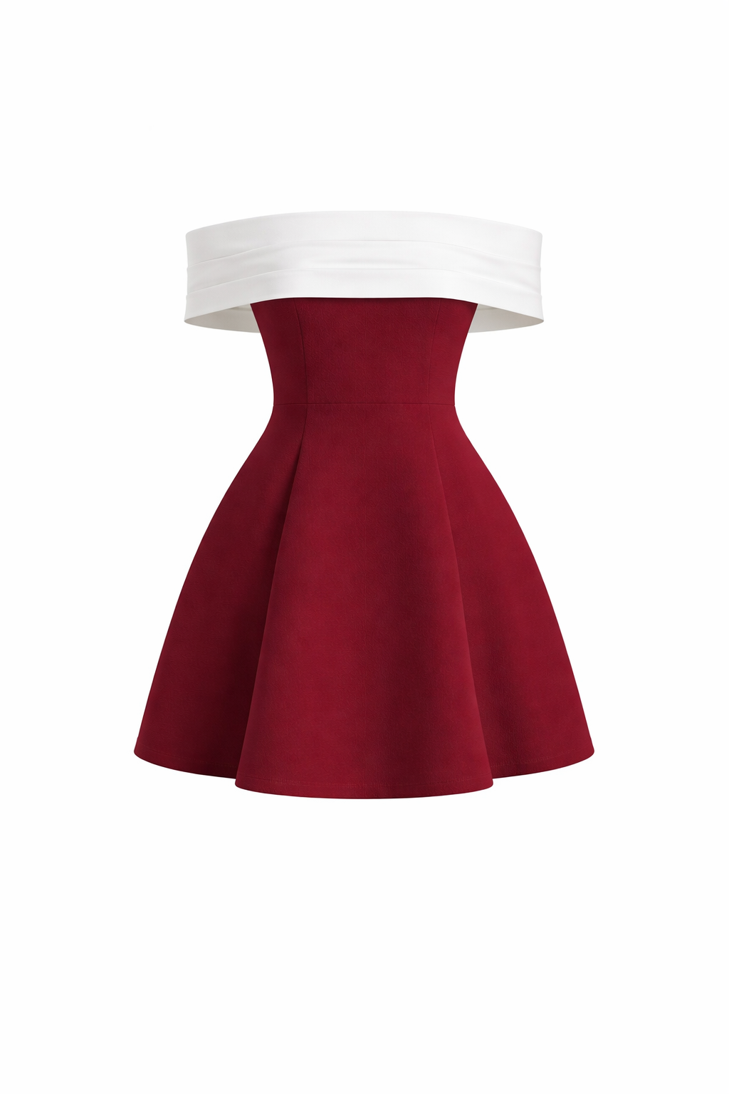 SERENA DRESS — Off-Shoulder Colorblock Mini with Structured Skirt