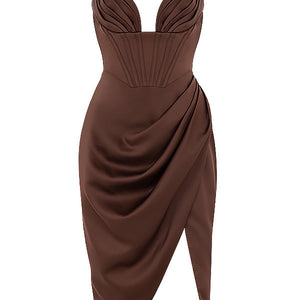 The “Milan” Mocha Satin Midi Dress