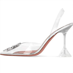 Celeste Crystal Embellished Clear Heeled Mules