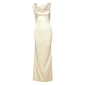 San Miguel Slip Gown — Cowl Neck Backless Satin Maxi