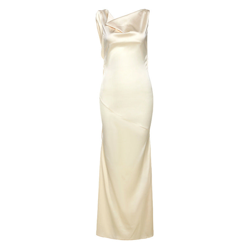 San Miguel Slip Gown — Cowl Neck Backless Satin Maxi