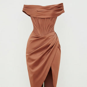 AURELIA DRESS — Asymmetric Corset Midi with Slit