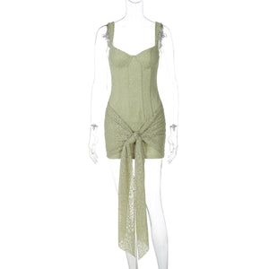 VALENTINA DRESS — Lace Corset Mini with Draped Skirt