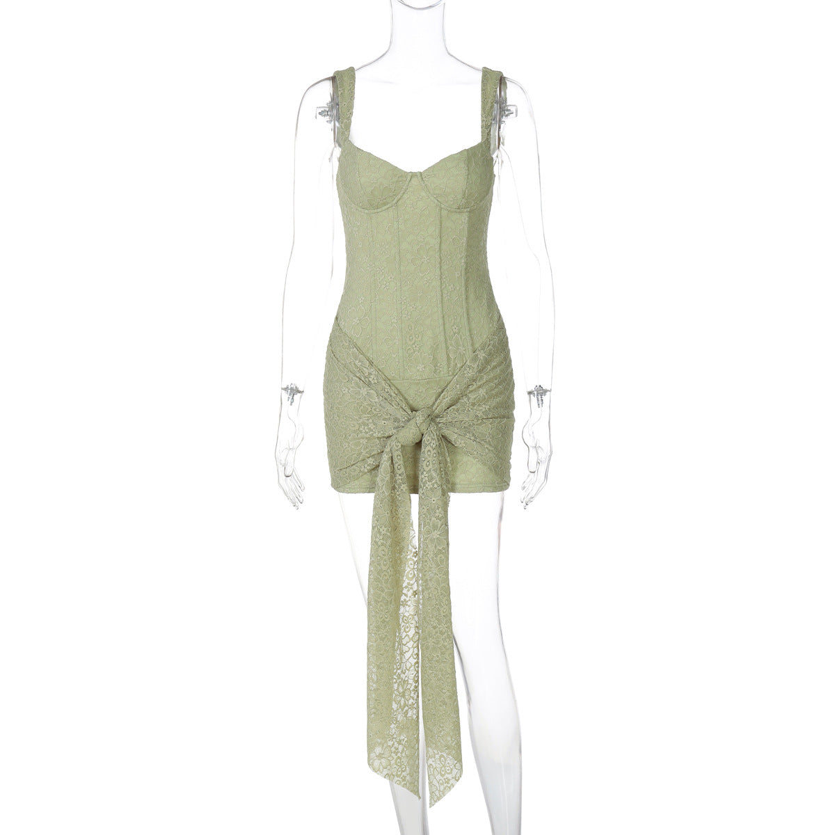 VALENTINA DRESS — Lace Corset Mini with Draped Skirt