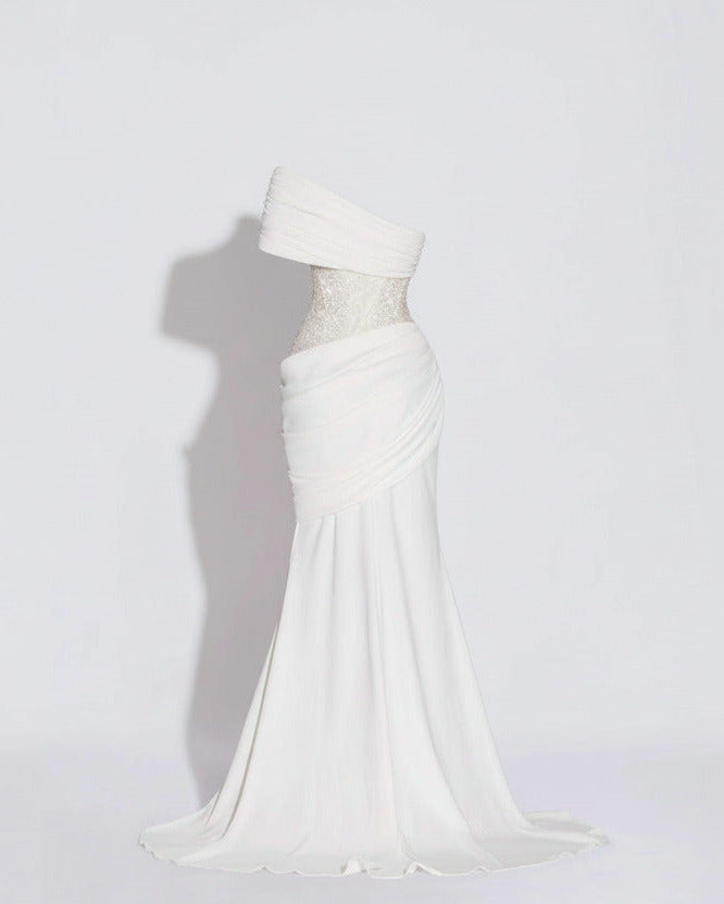 ALBA DRESS — Draped Strapless Maxi