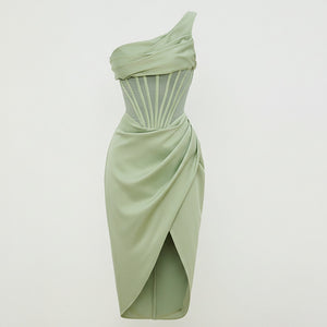 AURELIA DRESS — Asymmetric Corset Midi with Slit