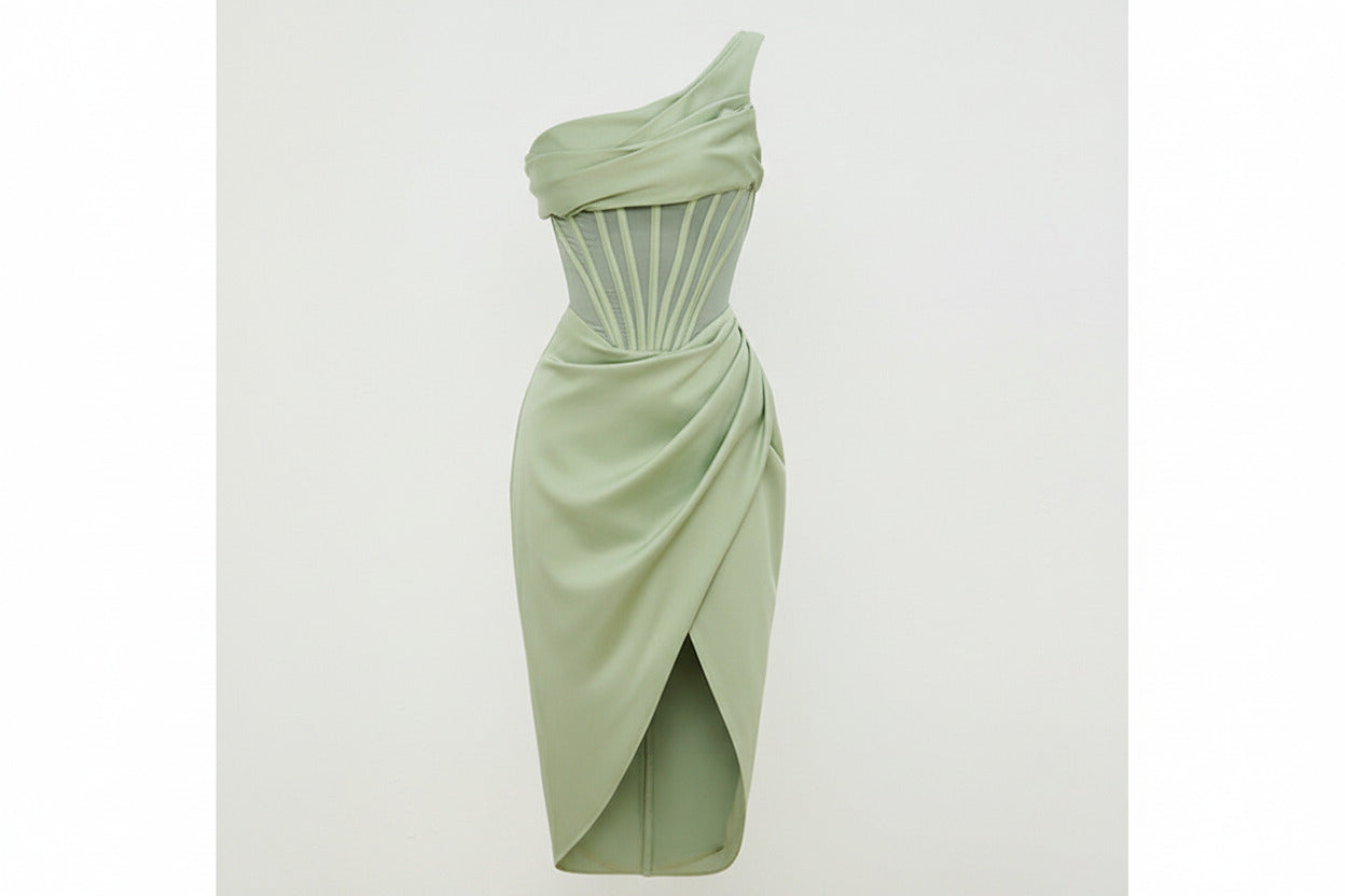 AURELIA DRESS — Asymmetric Corset Midi with Slit