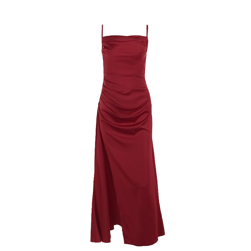 Vienna Satin Gown— Cowl Neck Ruched Maxi with Thigh Slit