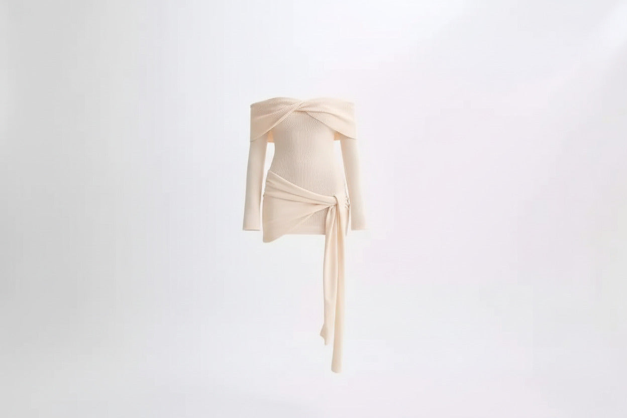MIRA — Off-Shoulder Knit Mini Dress