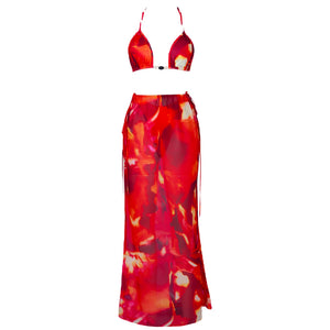 Solara Print Bikini & Sarong Set (Red Tie-Dye / Zebra)