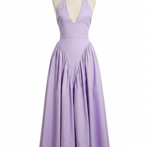RIVIERA SWING DRESS — Plunging Halter Midi with Full Skirt