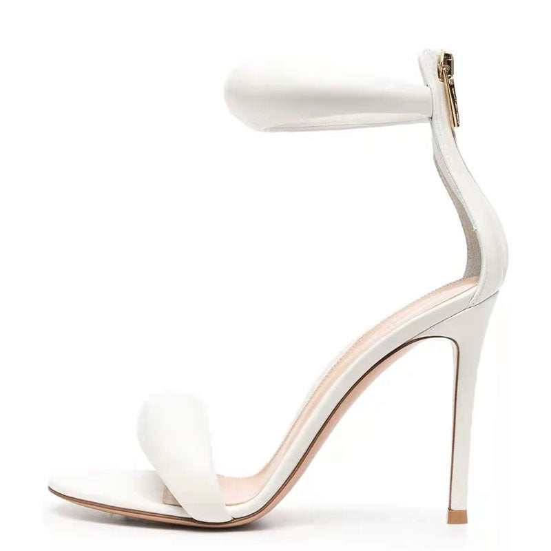 THE ROMANA HEEL — Round-Toe T-Strap Stiletto Sandal