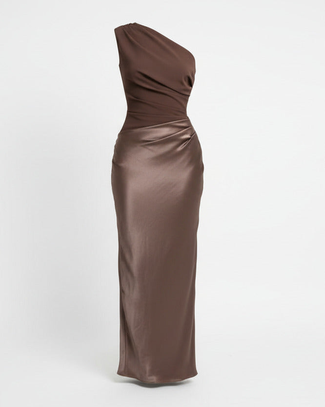 MIRA — One-Shoulder Backless Satin Gown