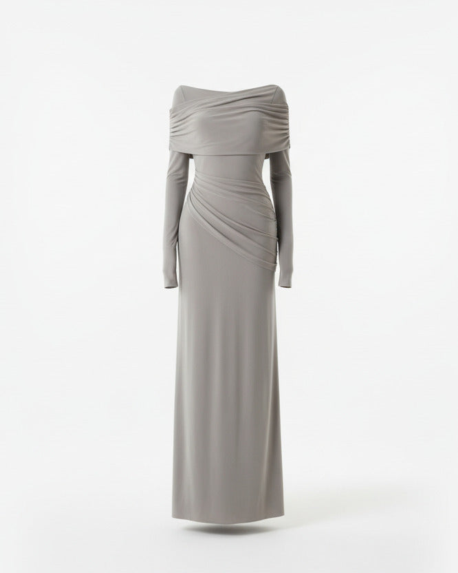 AURELIA GOWN — Draped Long-Sleeve Maxi Dress