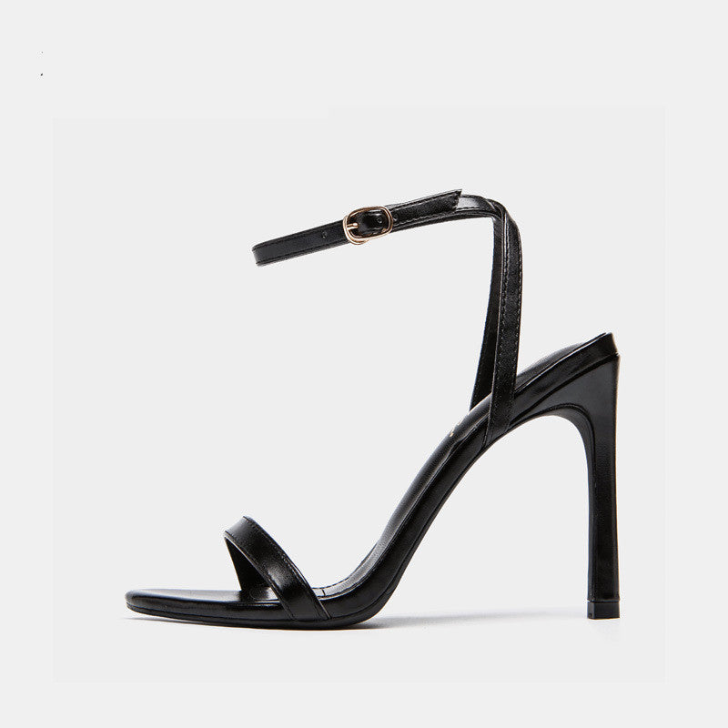 Noir Ankle Strap Heeled Sandals