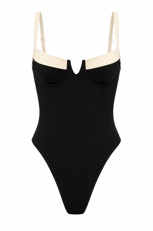 Black & White Contrast Underwire One-Piece Swimsuit