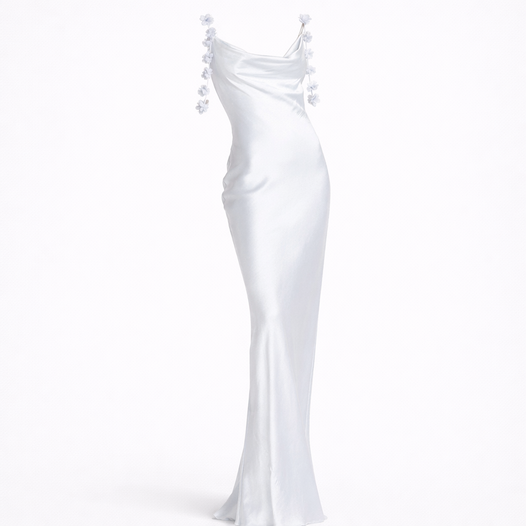 Amara Floral Strap Satin Maxi Dress