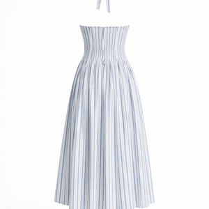 THE NEMA DRESS — Stripe Halter Midi with Bow Detail
