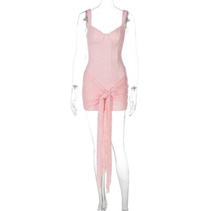 VALENTINA DRESS — Lace Corset Mini with Draped Skirt