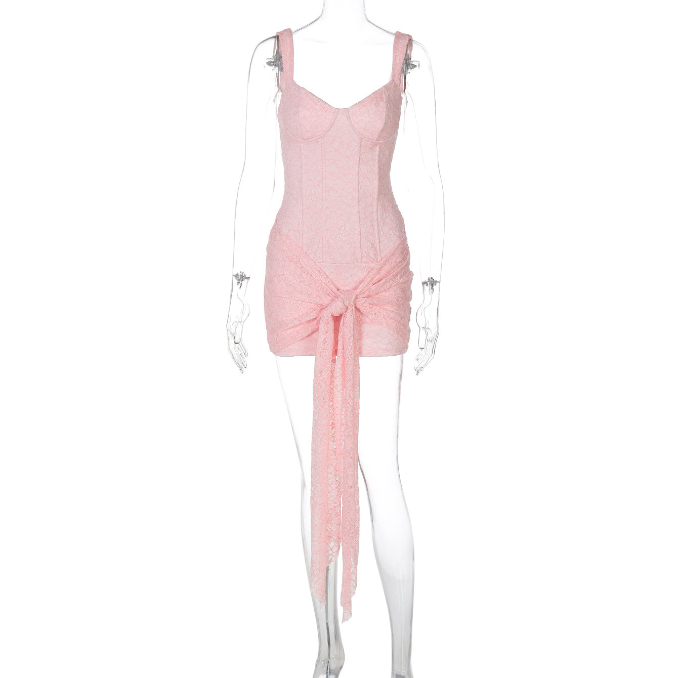 VALENTINA DRESS — Lace Corset Mini with Draped Skirt