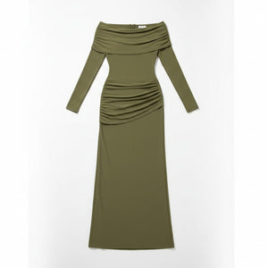 AURELIA GOWN — Draped Long-Sleeve Maxi Dress