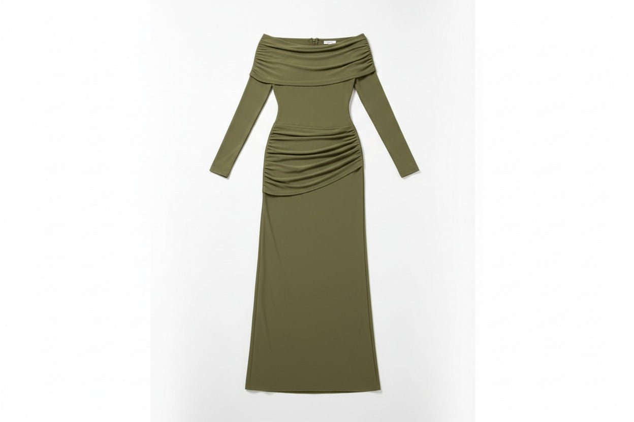 AURELIA GOWN — Draped Long-Sleeve Maxi Dress
