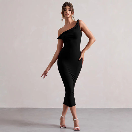 A Figure-flattering Off-the-shoulder Or One-shoulder Dress Exudes Chic Style And A Slimming Silhouette