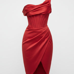 AURELIA DRESS — Asymmetric Corset Midi with Slit