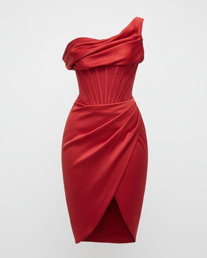 AURELIA DRESS — Asymmetric Corset Midi with Slit