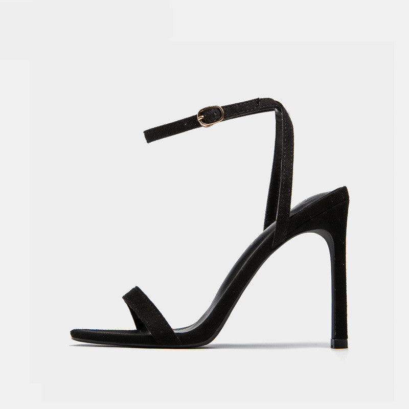 Noir Ankle Strap Heeled Sandals