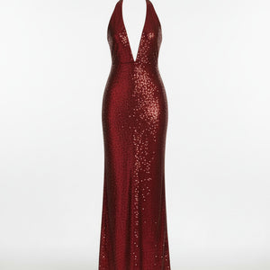 ELENA GOWN — Halter Sequin Column Maxi