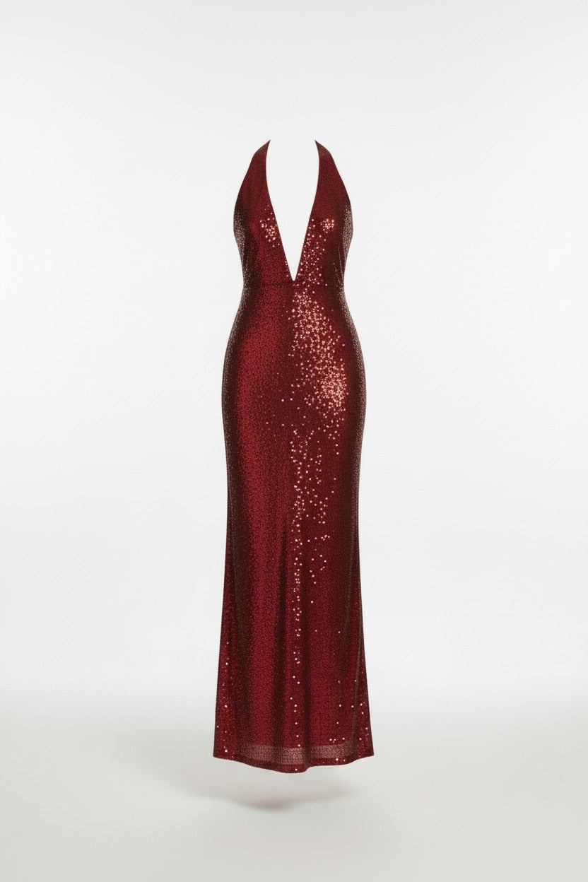 ELENA GOWN — Halter Sequin Column Maxi