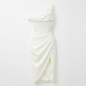 AURELIA DRESS — Asymmetric Corset Midi with Slit